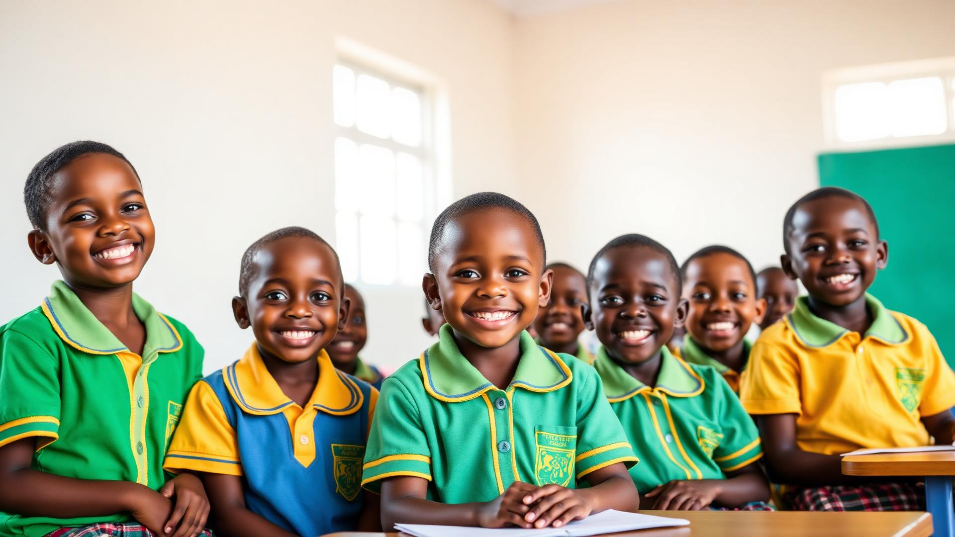 Alunos felizes em sala de aula